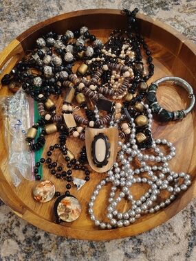 Mixed Beaded Necklace and Jewelry Lot — Black, Brown, Gold, Silver